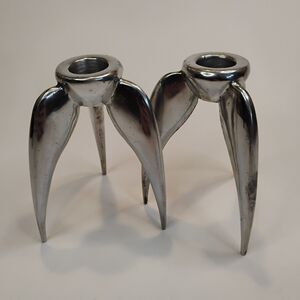 Vintage MCM Rocketship Candle Holders ~ Pair ~ Chrome Aluminum 4.5" Tall